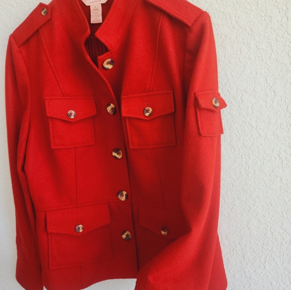 Sundance Coat Womens Sz 14 Rust Red Wool Blend Button Up Utility Military Jacket - Picture 4 of 10